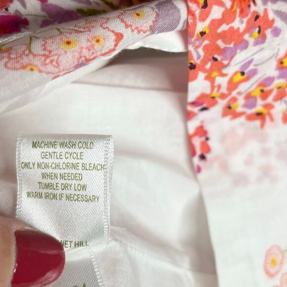 Garnet Hill Womens Sleeveless A Line Dress 4 White Pink Floral Cotton Colorful - Picture 9 of 9